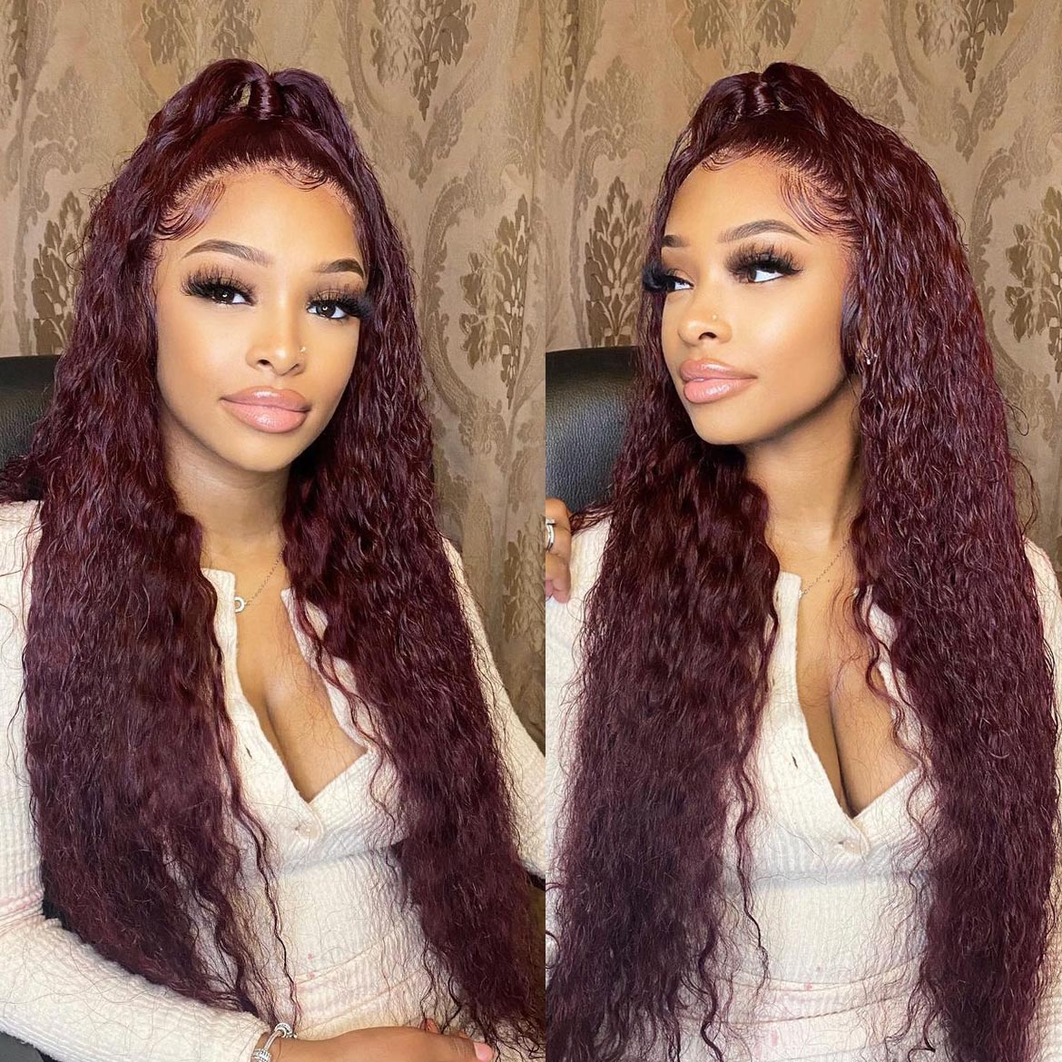 VRBest Burgundy Wet and Wavy Wigs