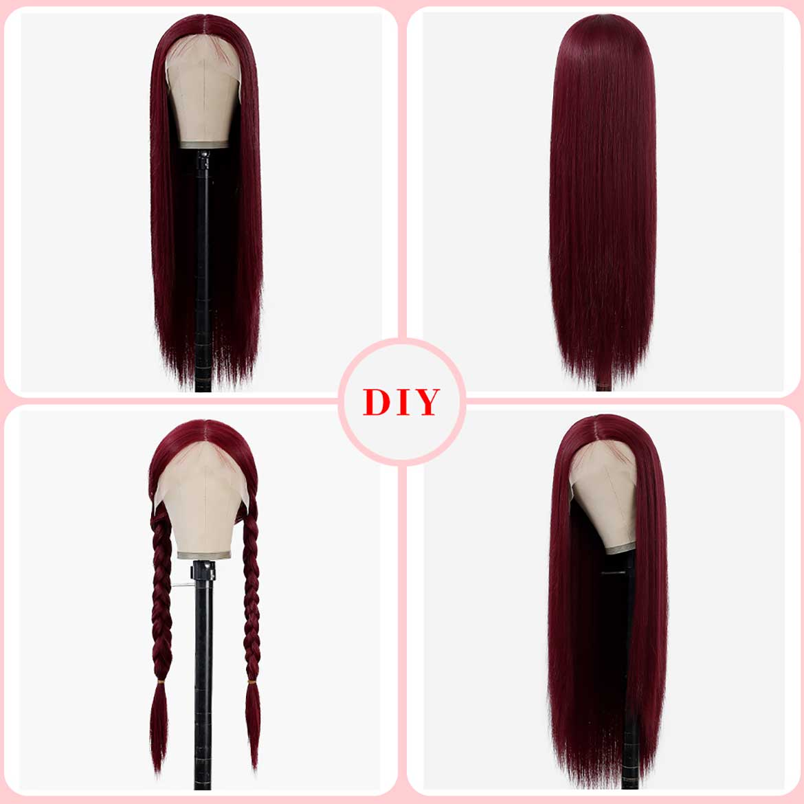 VRBest 99J Burgund Colored T-Part Lace Wigs