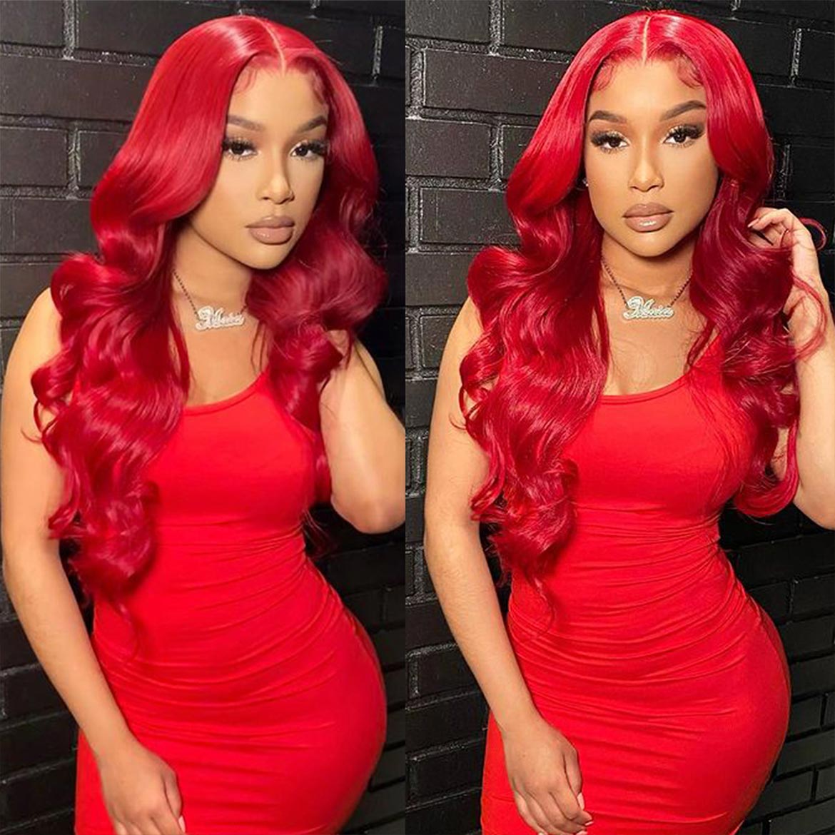 Red Body Wave Hair Colored T-Part Lace Wigs