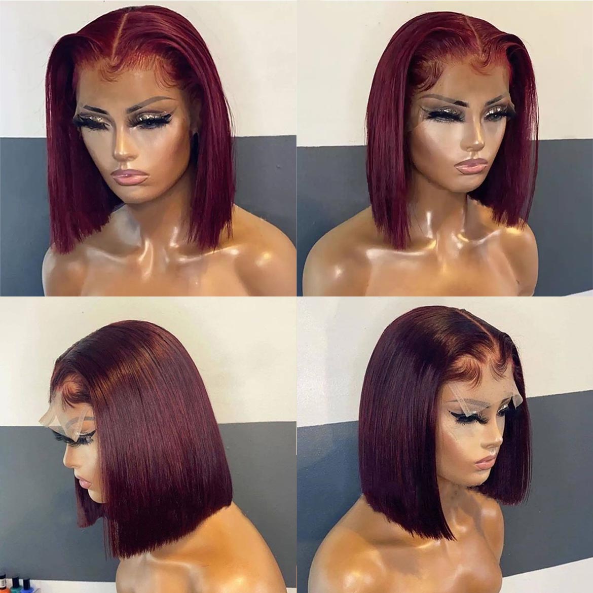 Burgundy Lace Front Bob Wigs