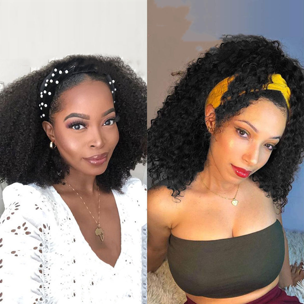 Headband Wigs Kinky Curly Human Hair Wigs