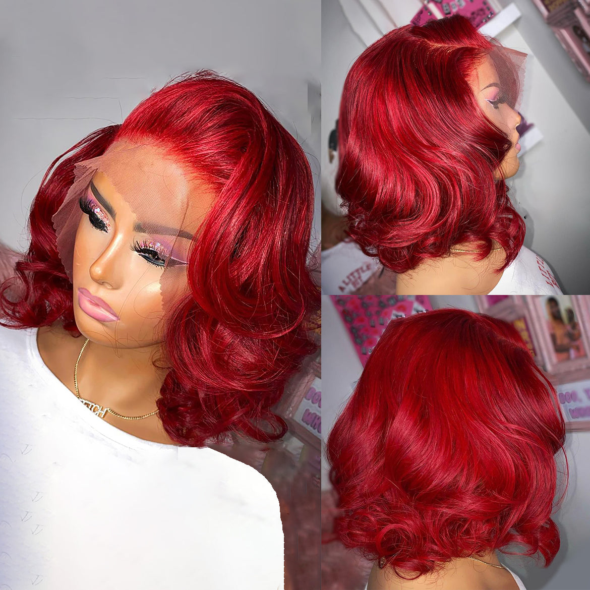 Red Body Wave Short Lace Front Wigs