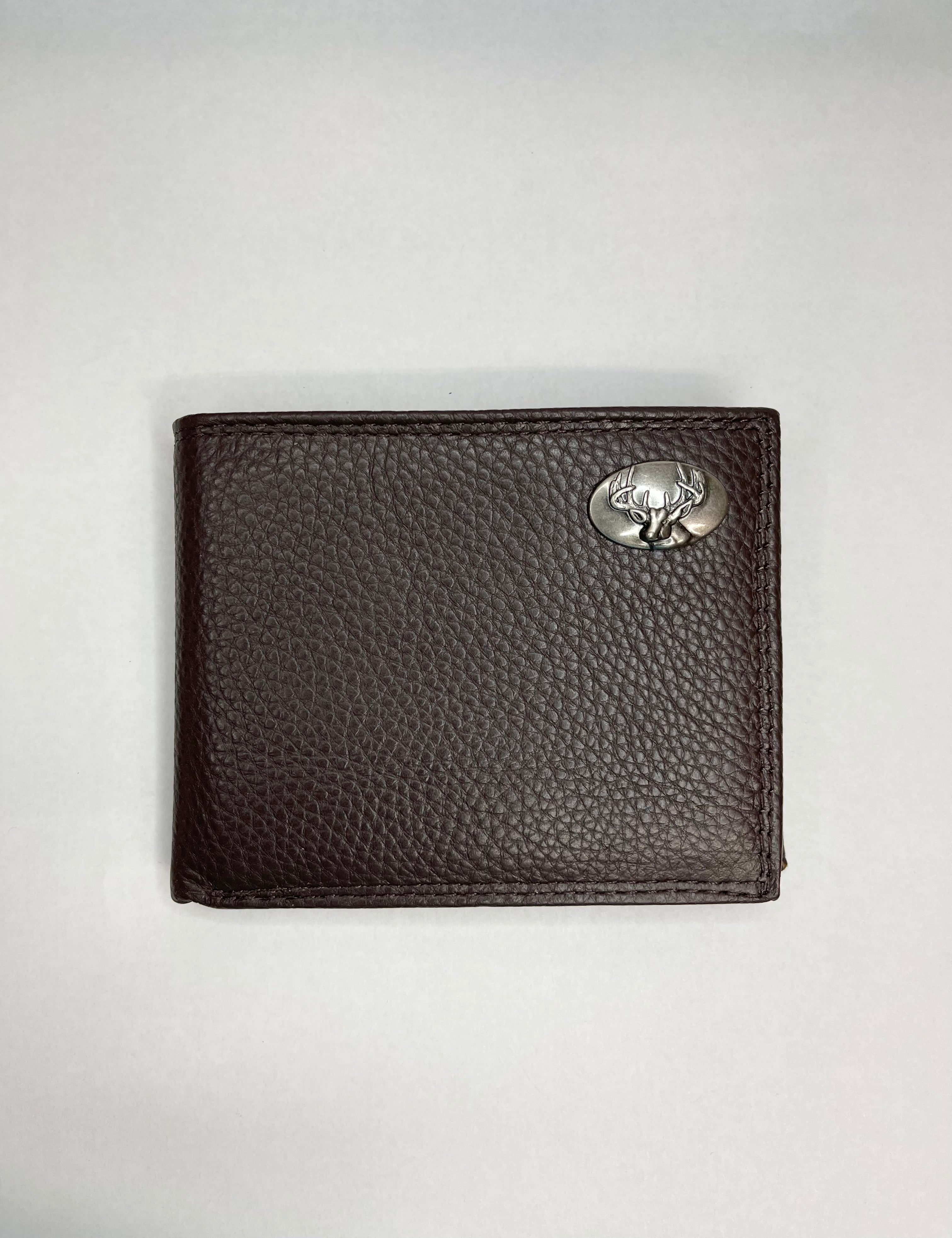 Brown Pebble Grain Leather Bi-fold Wallet Buck