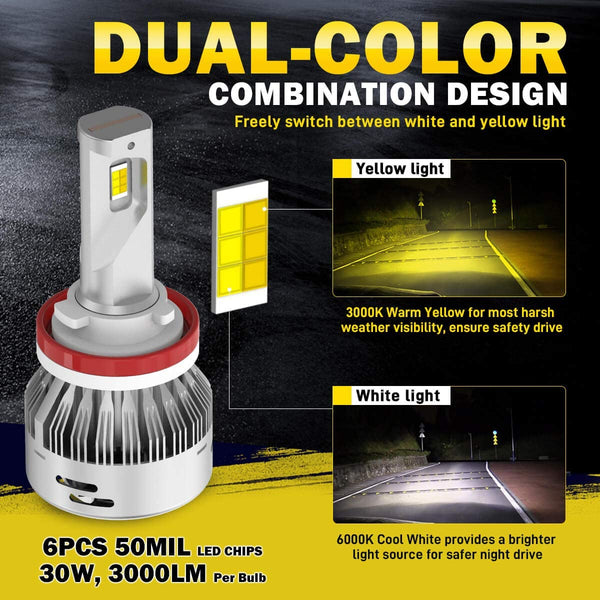 dual color led h11,h8,h16 fog light bulb