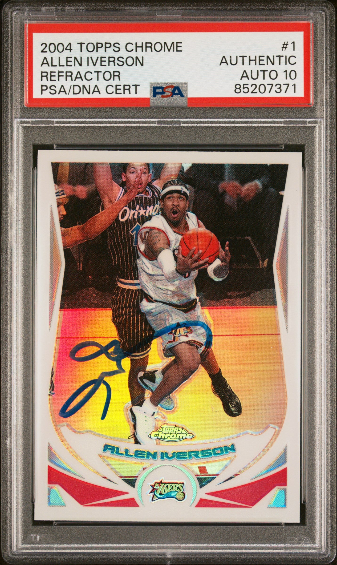 Allen Iverson 2004 Topps Chrome Refractor Signed Card #1 Auto Graded PSA 10 7371