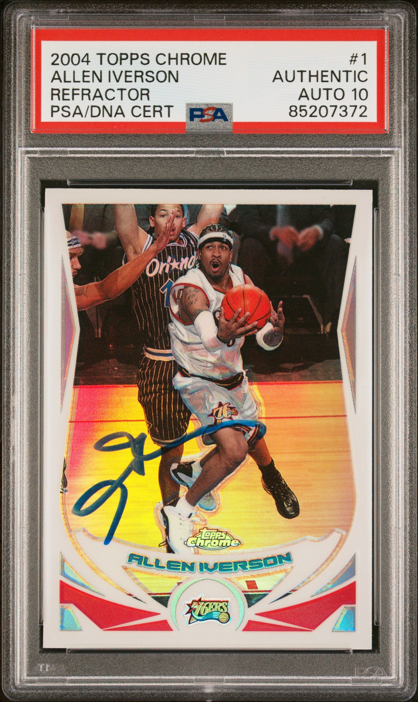 Allen Iverson 2004 Topps Chrome Refractor Signed Card #1 Auto Graded PSA 10 7372