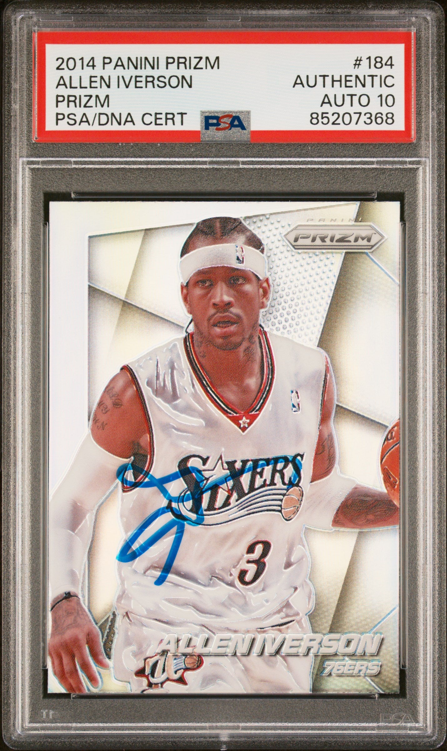 Allen Iverson 2014 Panini Silver Prizm Signed Card #184 Auto Graded PSA 10 07368