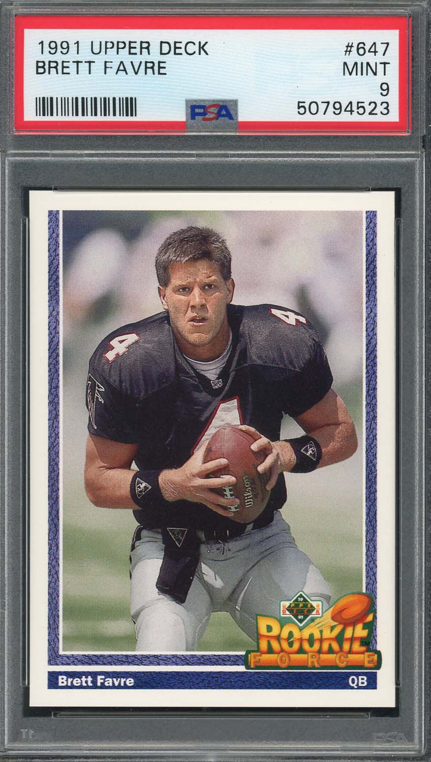 Brett Favre 1991 Upper Deck Football Rookie Card #647 PSA 9