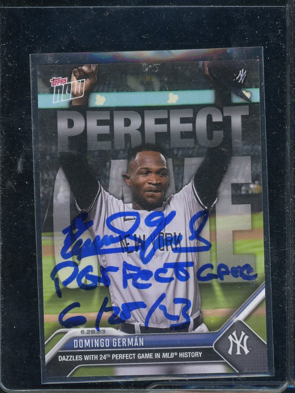 Domingo German 2023 Topps Now Perfect Game Card #506 Auto Beckett Damaged Bent