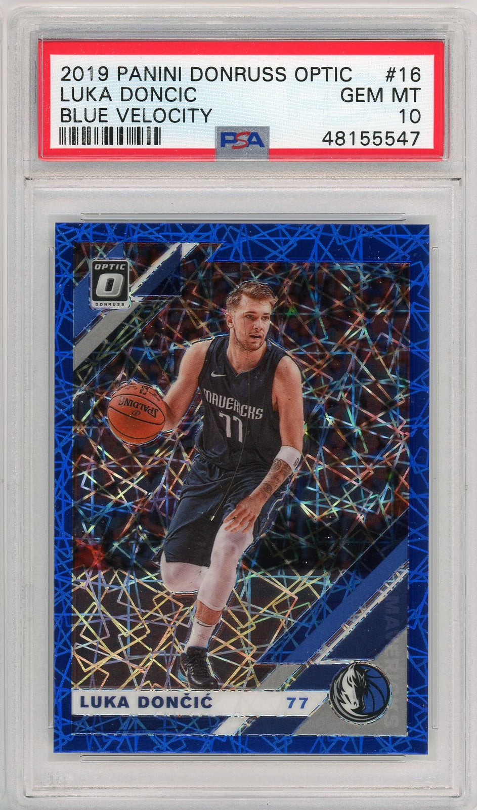 Luka Doncic 2019 Panini Donruss Optic Blue Velocity Card #16 Graded PSA 10