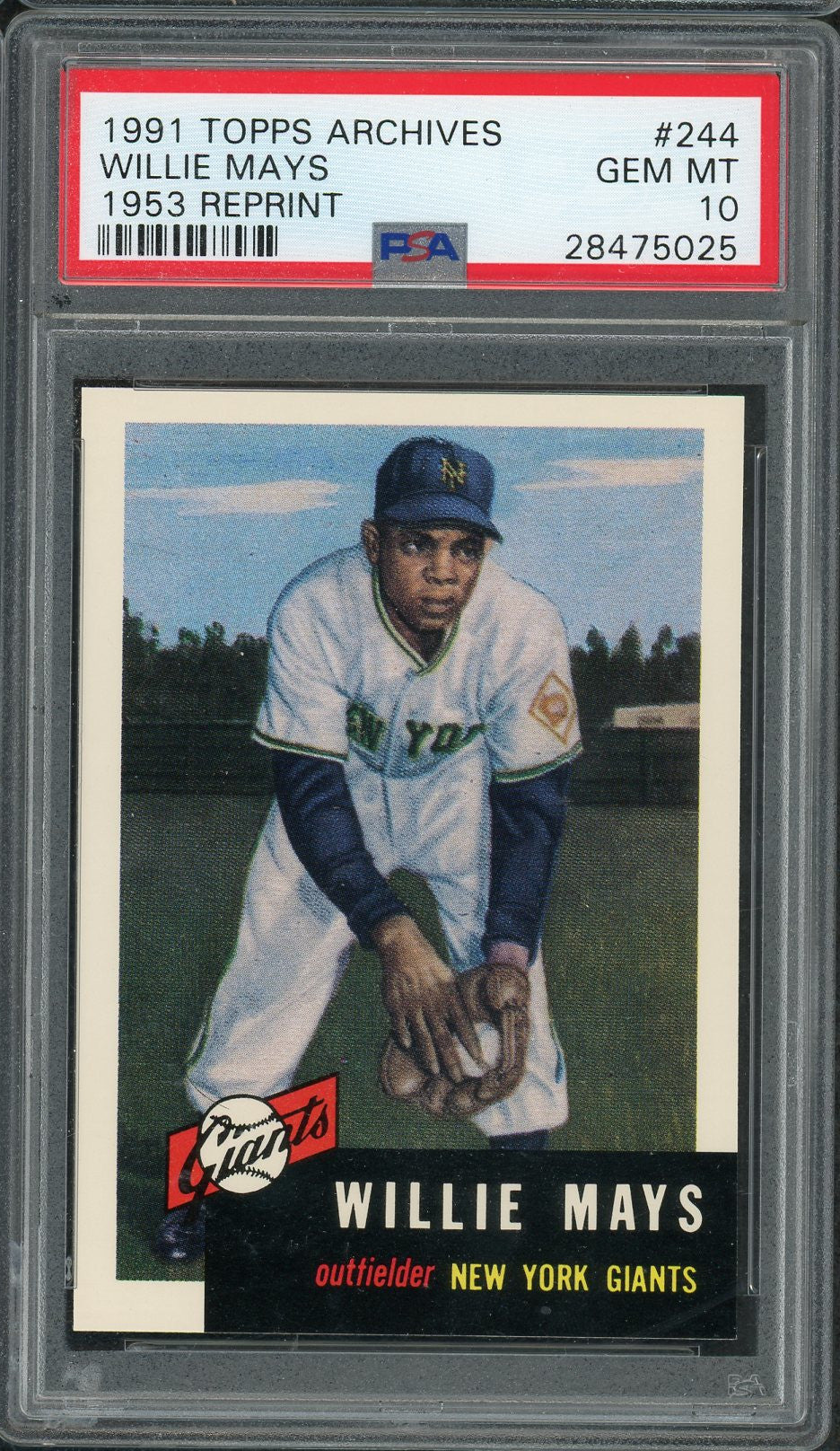 Willie Mays 1991 Topps Archives 1953 Reprint Baseball Card #244 Graded PSA 10 GEM MINT