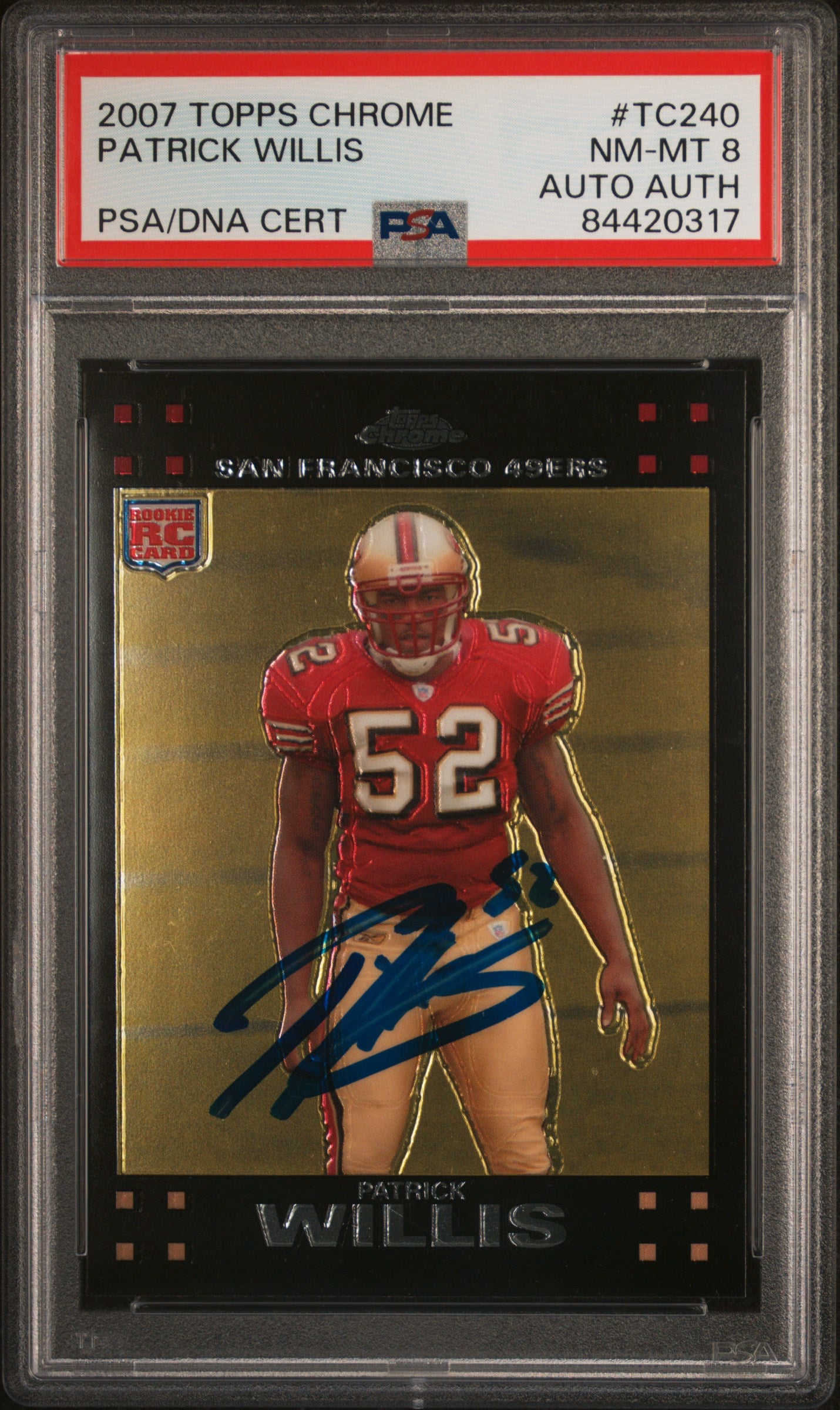 Patrick Willis 2007 Topps Chrome Football Rookie Card #TC240 Auto Graded PSA 8