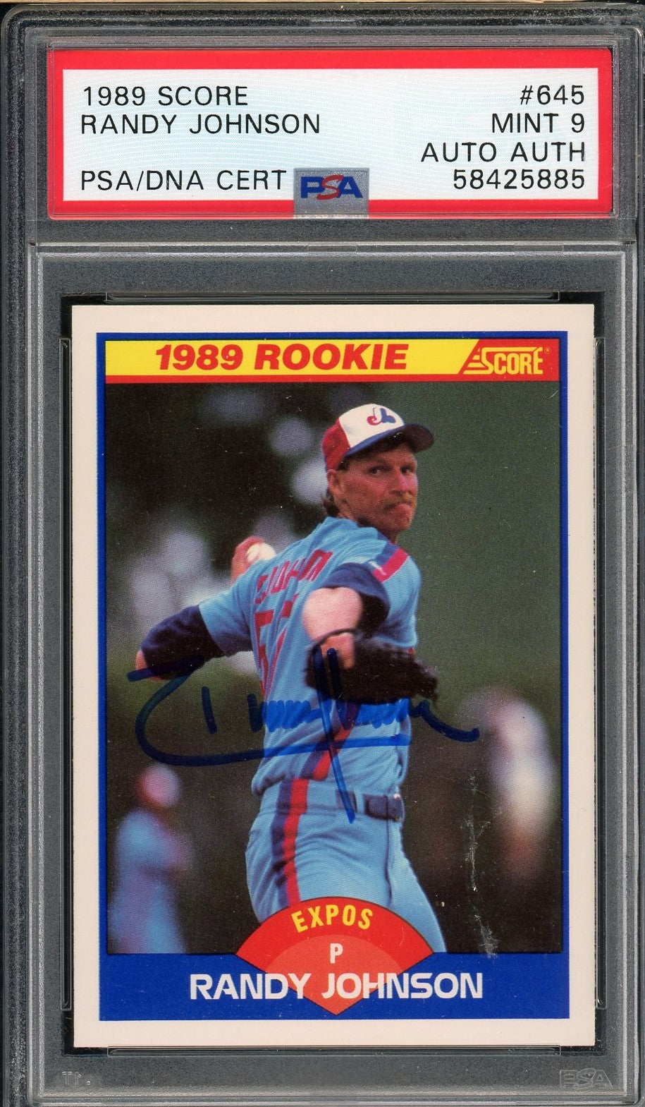 Randy Johnson 1989 Score Signed Rookie Card #645 Auto Graded PSA 9 58425885