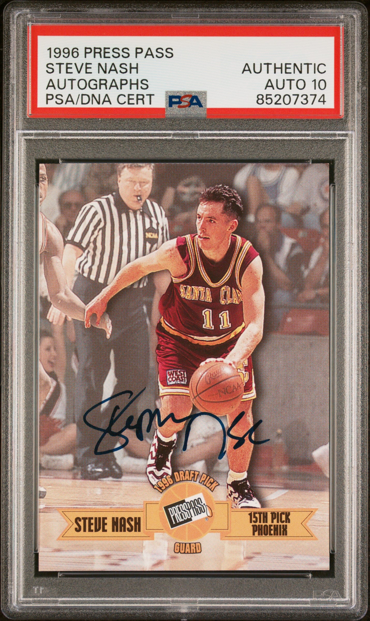 Steve Nash 1996 Press Pass Signed Basketball Rookie Card Auto Graded PSA 10 7374