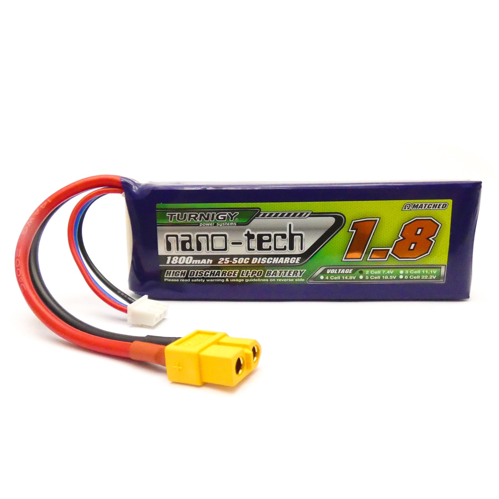 Turnigy Nano-Tech 1800mAh 2S LiPo Battery Pack 7.4V 25C 50C XT Connector Plug