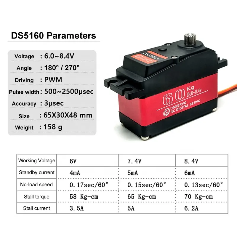 DS5160MG Large Metal Gear Digital Servo for RC Car Boat (60kg)