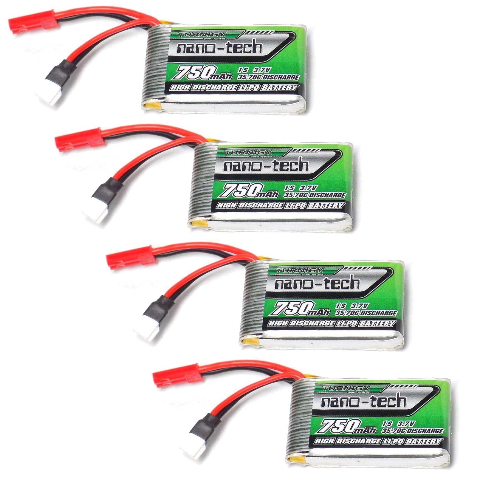 4pcs Turnigy Nano-Tech 750mAh 1S 3.7V LiPo Battery 35C 70C Walkera V120D02S (JST Connector)