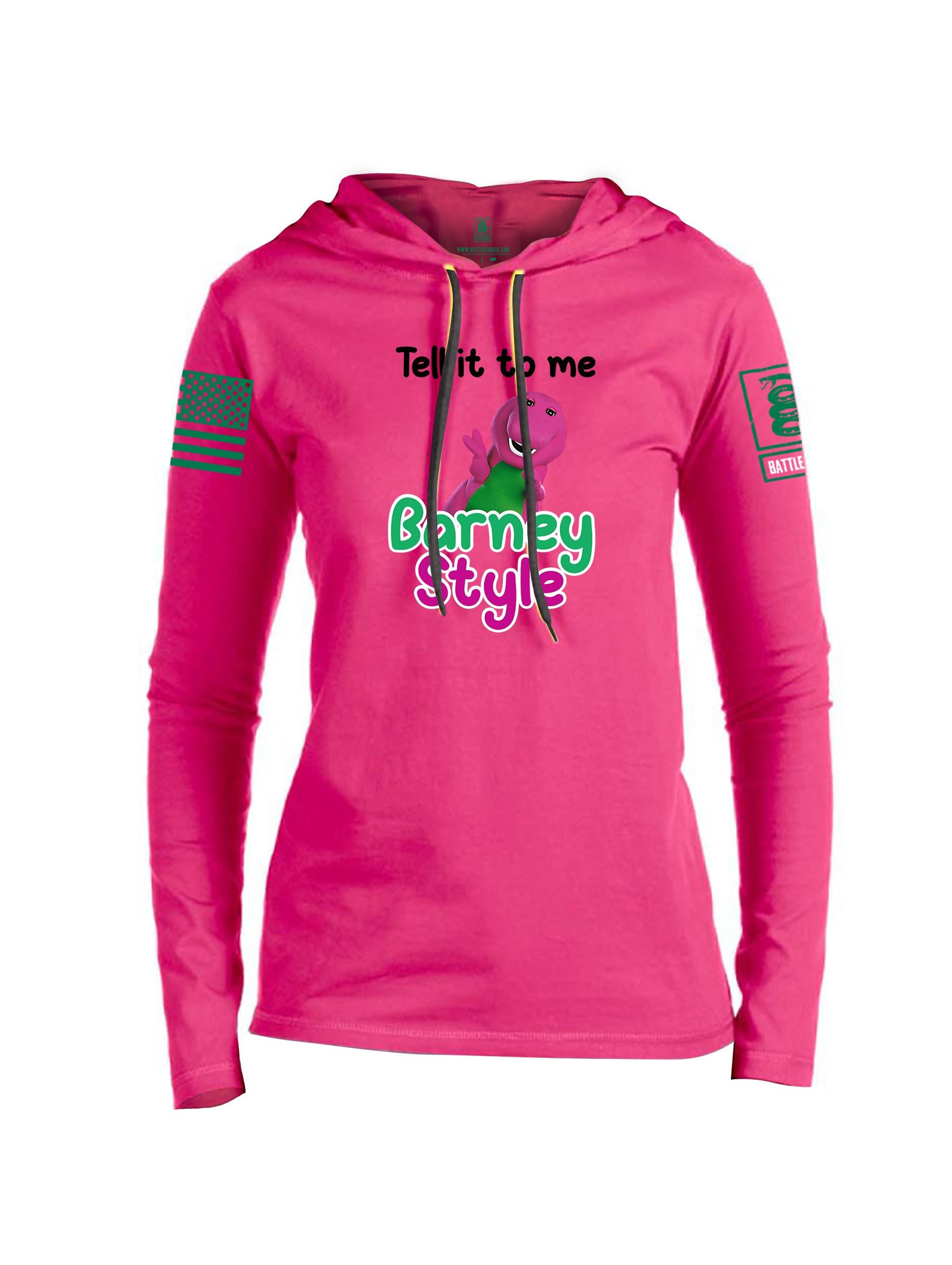 Battleraddle Tell It To Me Barney Style  Pearl Green Sleeves Women Cotton Thin Cotton Lightweight Hoodie