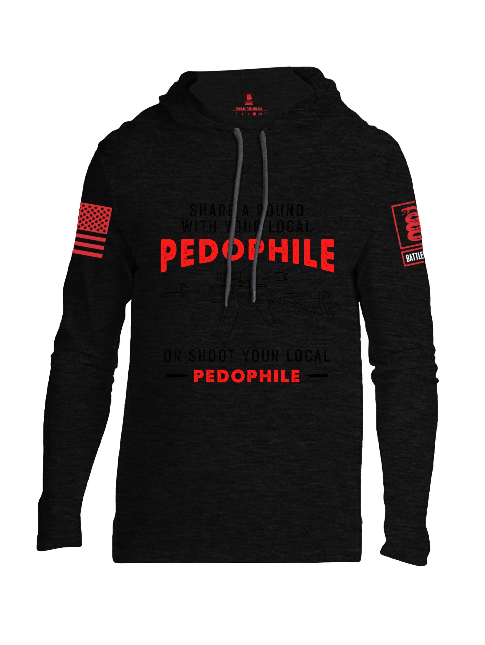 Battleraddle Share A Round With Your Local Pedophile  Red Sleeves Men Cotton Thin Cotton Lightweight Hoodie