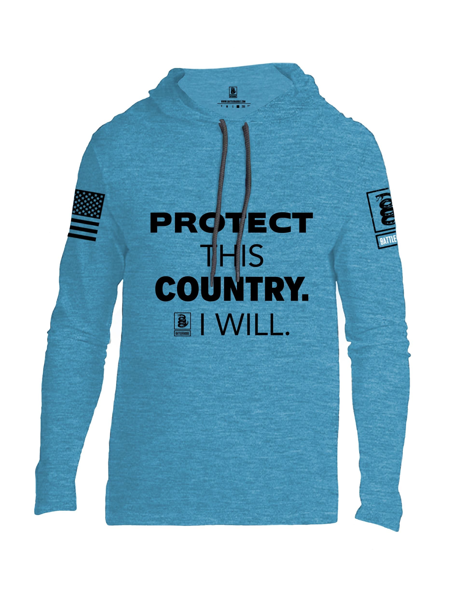 Battleraddle Protect This Country I Will.  Black Sleeves Men Cotton Thin Cotton Lightweight Hoodie