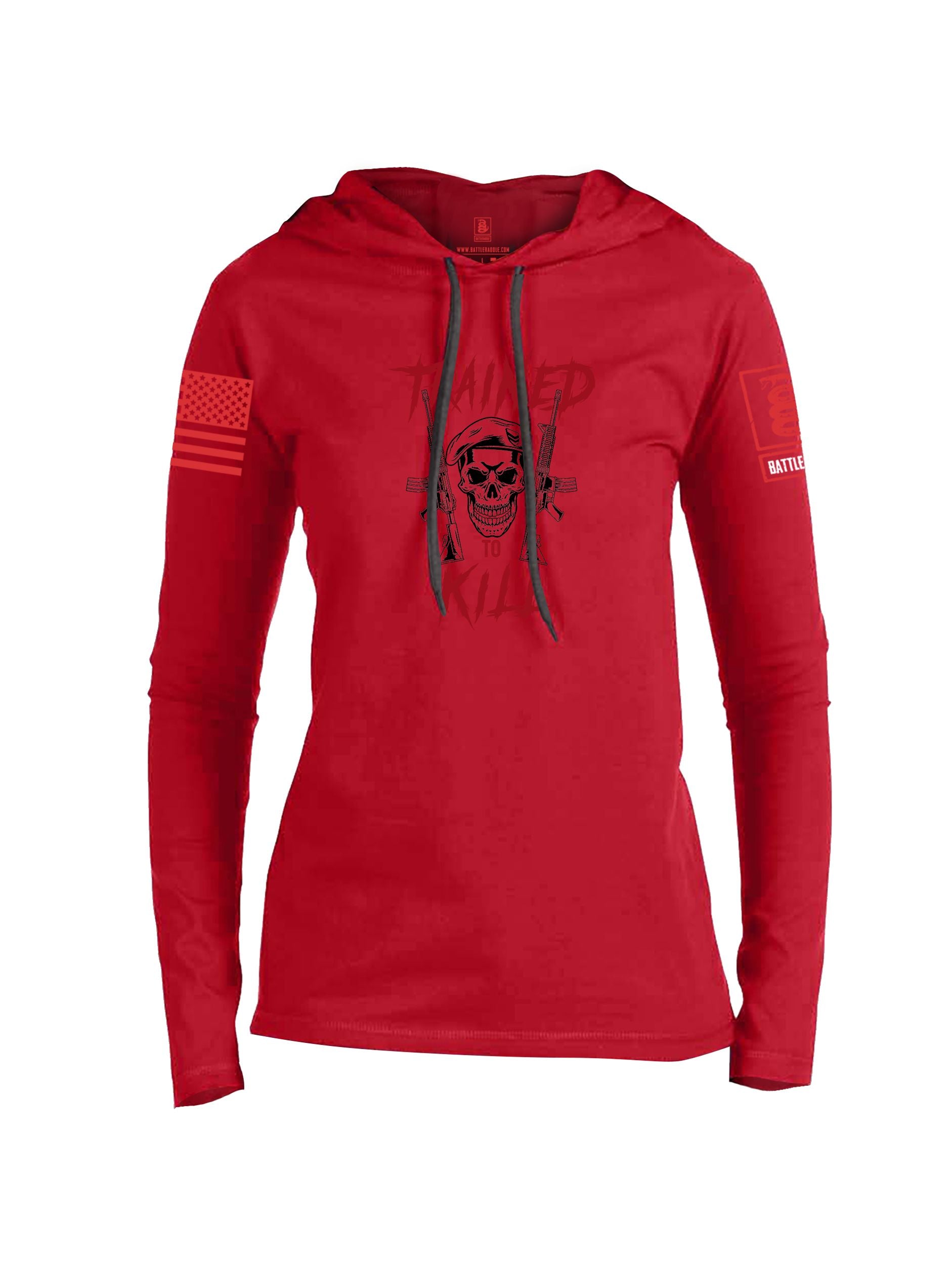Battleraddle Trained To Kill  Red Sleeves Women Cotton Thin Cotton Lightweight Hoodie