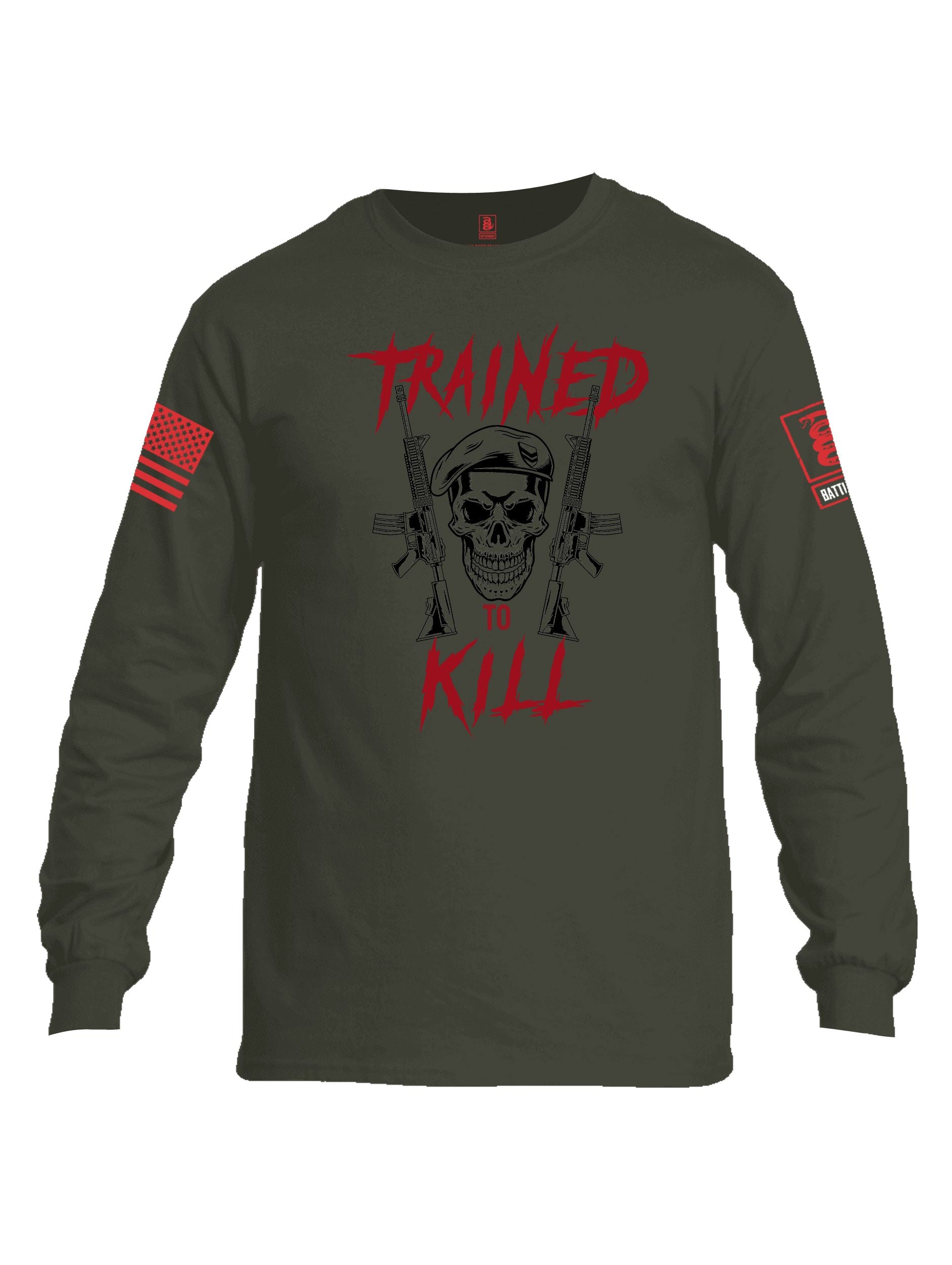 Battleraddle Trained To Kill  Red Sleeves Men Cotton Crew Neck Long Sleeve T Shirt