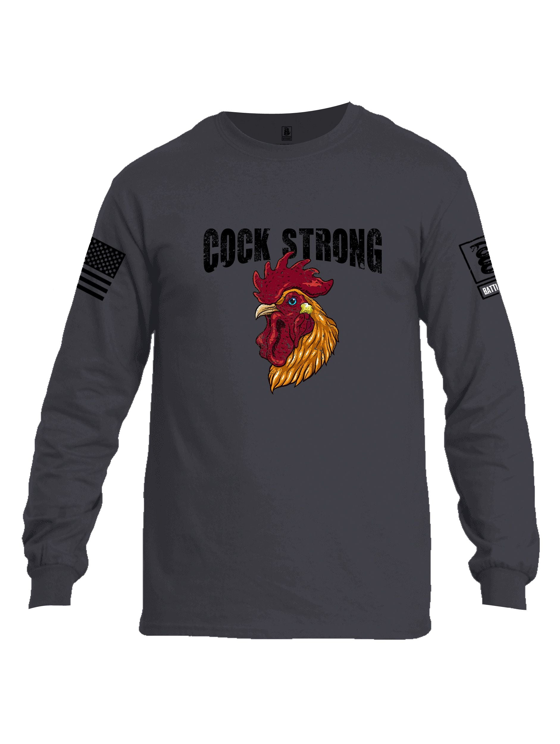 Battleraddle Cock Strong Black Sleeves Men Cotton Crew Neck Long Sleeve T Shirt