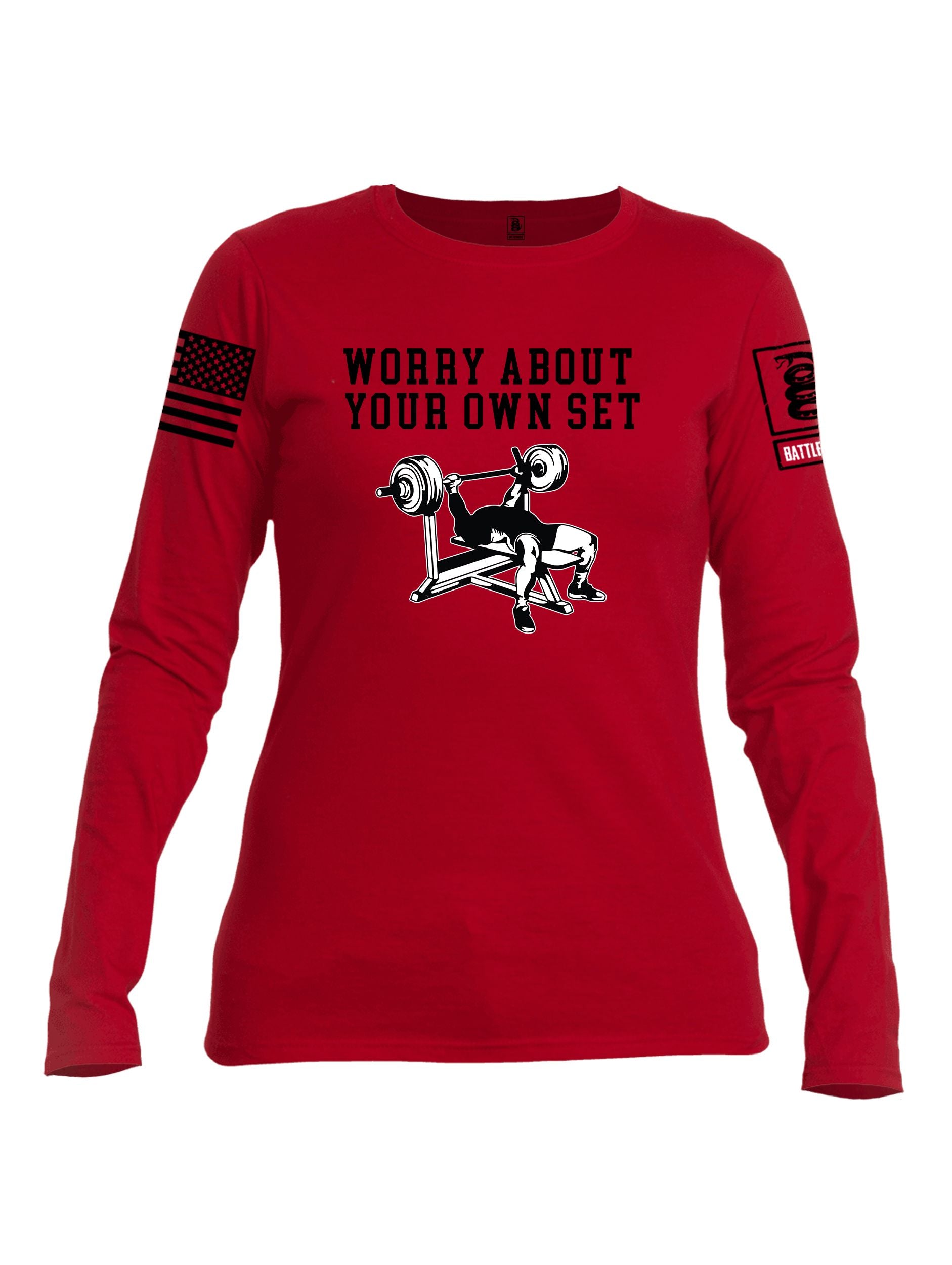Battleraddle Worry About Your Own Set  Black Sleeves Women Cotton Crew Neck Long Sleeve T Shirt