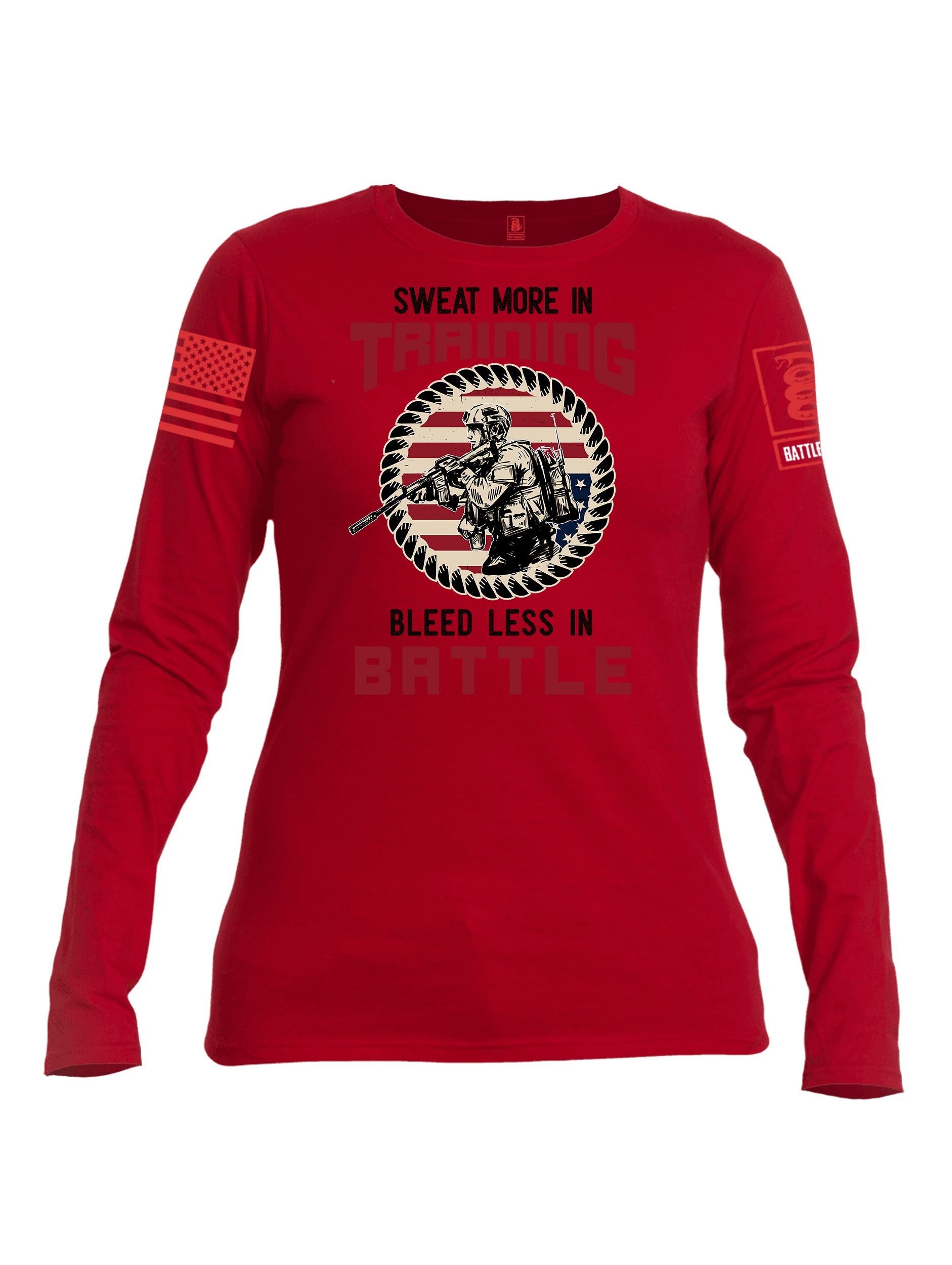 Battleraddle Sweat More In Training  Red Sleeves Women Cotton Crew Neck Long Sleeve T Shirt
