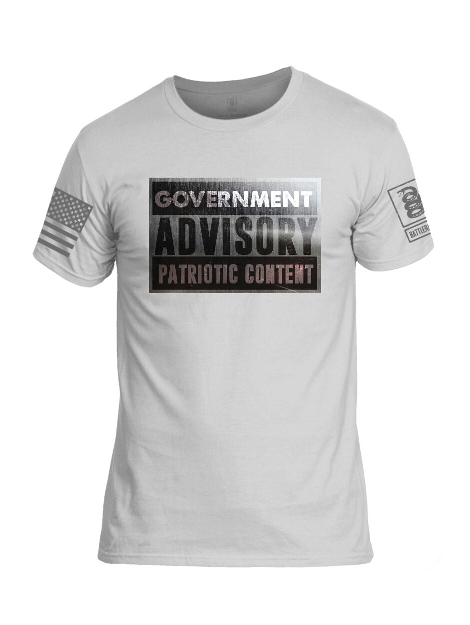 Battleraddle Government Advisory Patriotic Content Grey Sleeve Print Mens Cotton Crew Neck T Shirt