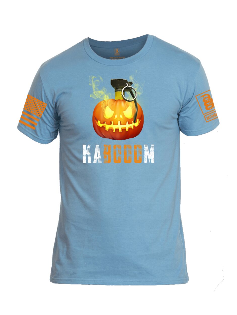 Battleraddle Kabooom Skull Pumpkin Orange Sleeve Print Mens Cotton Crew Neck T Shirt