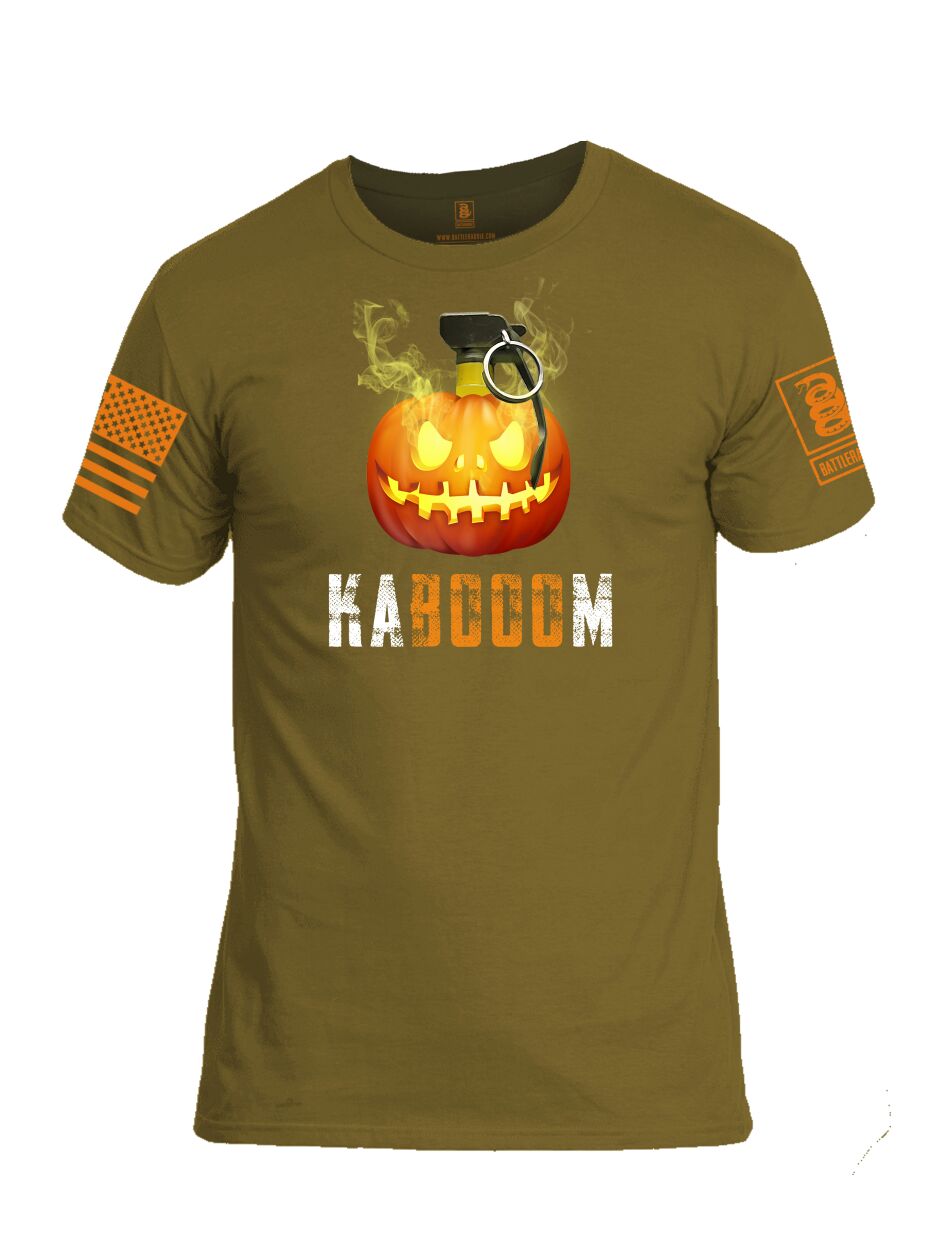 Battleraddle Kabooom Skull Pumpkin Orange Sleeve Print Mens Cotton Crew Neck T Shirt