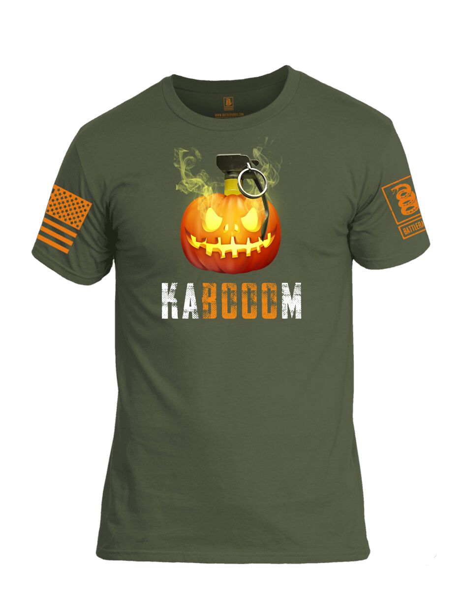 Battleraddle Kabooom Skull Pumpkin Orange Sleeve Print Mens Cotton Crew Neck T Shirt