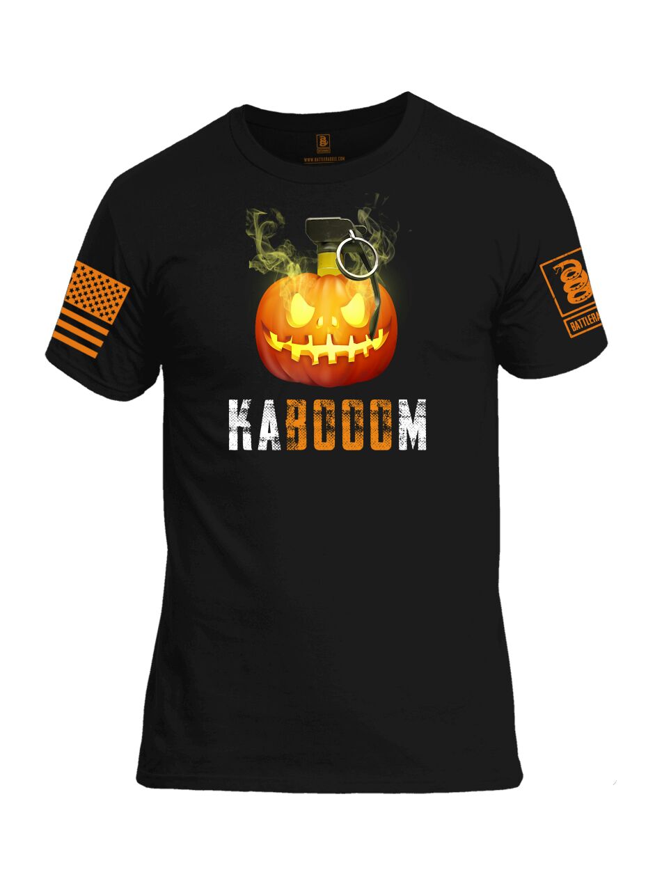 Battleraddle Kabooom Skull Pumpkin Orange Sleeve Print Mens Cotton Crew Neck T Shirt