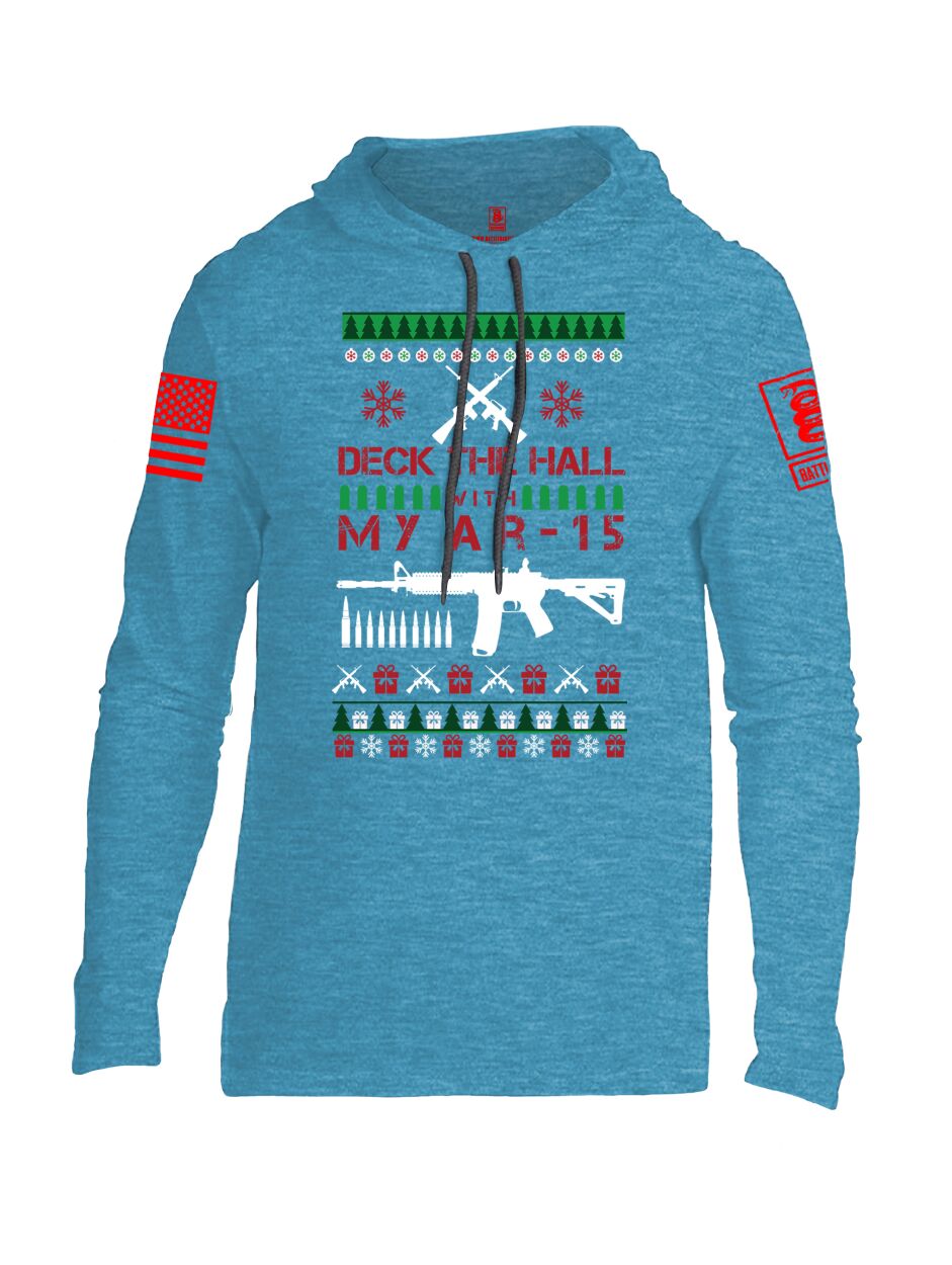 Battleraddle Deck The Hall With My AR 15 Christmas Holiday Ugly Red Sleeve Print Mens Thin Cotton Lightweight Hoodie