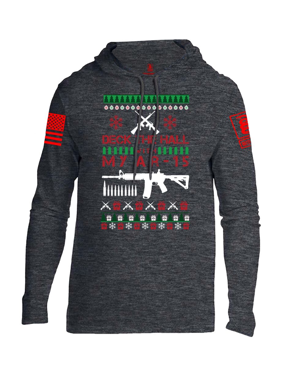 Battleraddle Deck The Hall With My AR 15 Christmas Holiday Ugly Red Sleeve Print Mens Thin Cotton Lightweight Hoodie