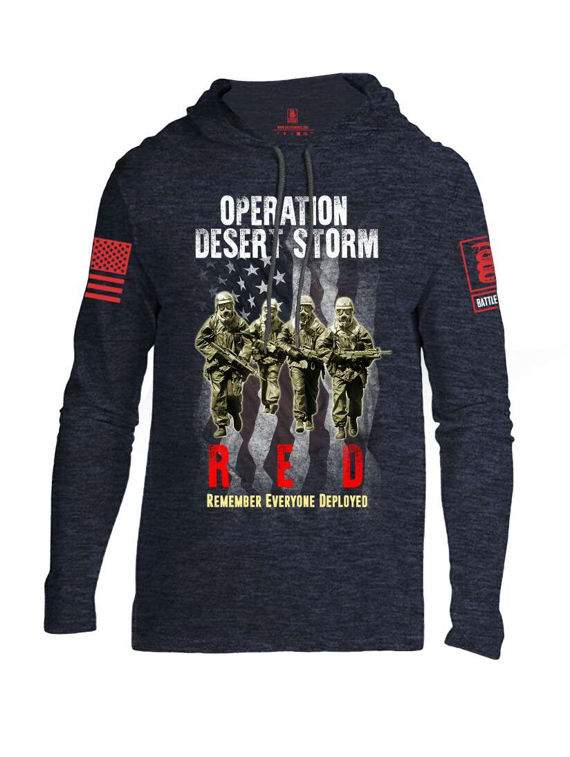 Battleraddle Operation Desert Storm RED Remember Everyone Deployed Red Sleeve Print Mens Thin Cotton Lightweight Hoodie