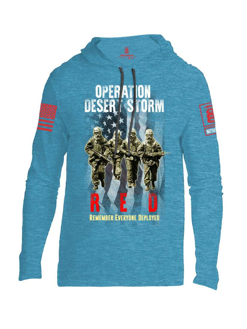 Battleraddle Operation Desert Storm RED Remember Everyone Deployed Red Sleeve Print Mens Thin Cotton Lightweight Hoodie