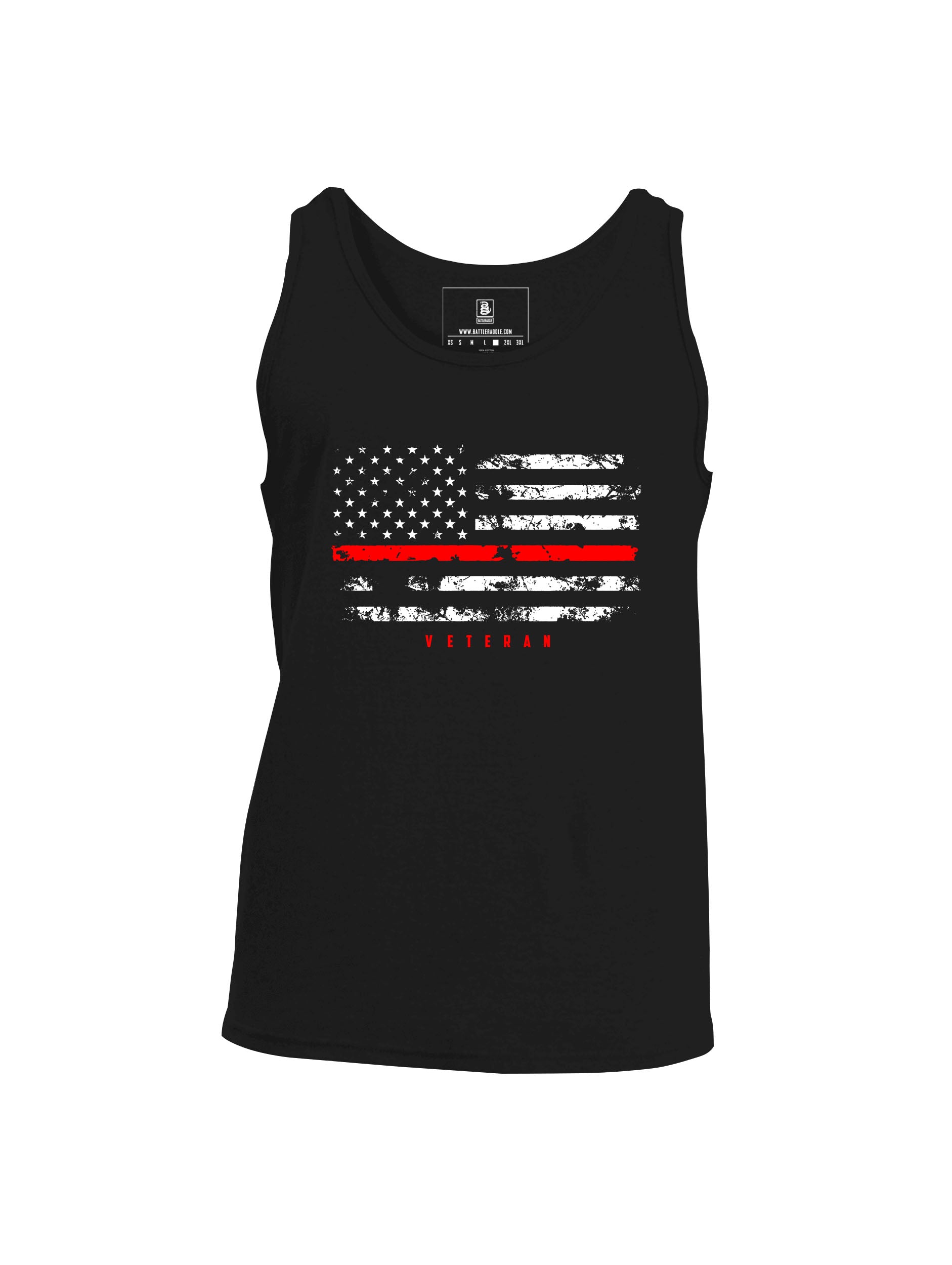 Battleraddle American Flag Red Line Veteran Mens Cotton Tank Top