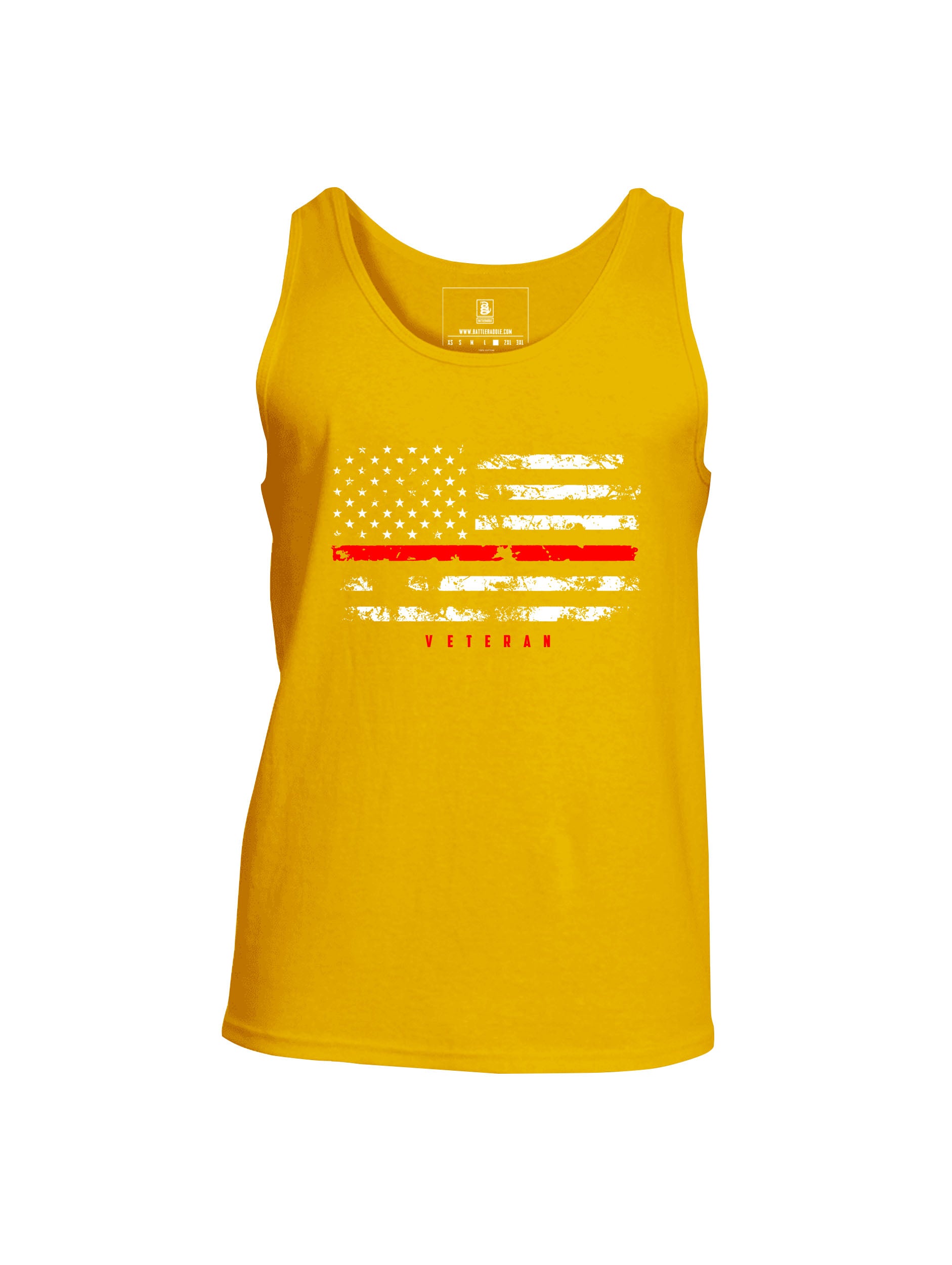 Battleraddle American Flag Red Line Veteran Mens Cotton Tank Top