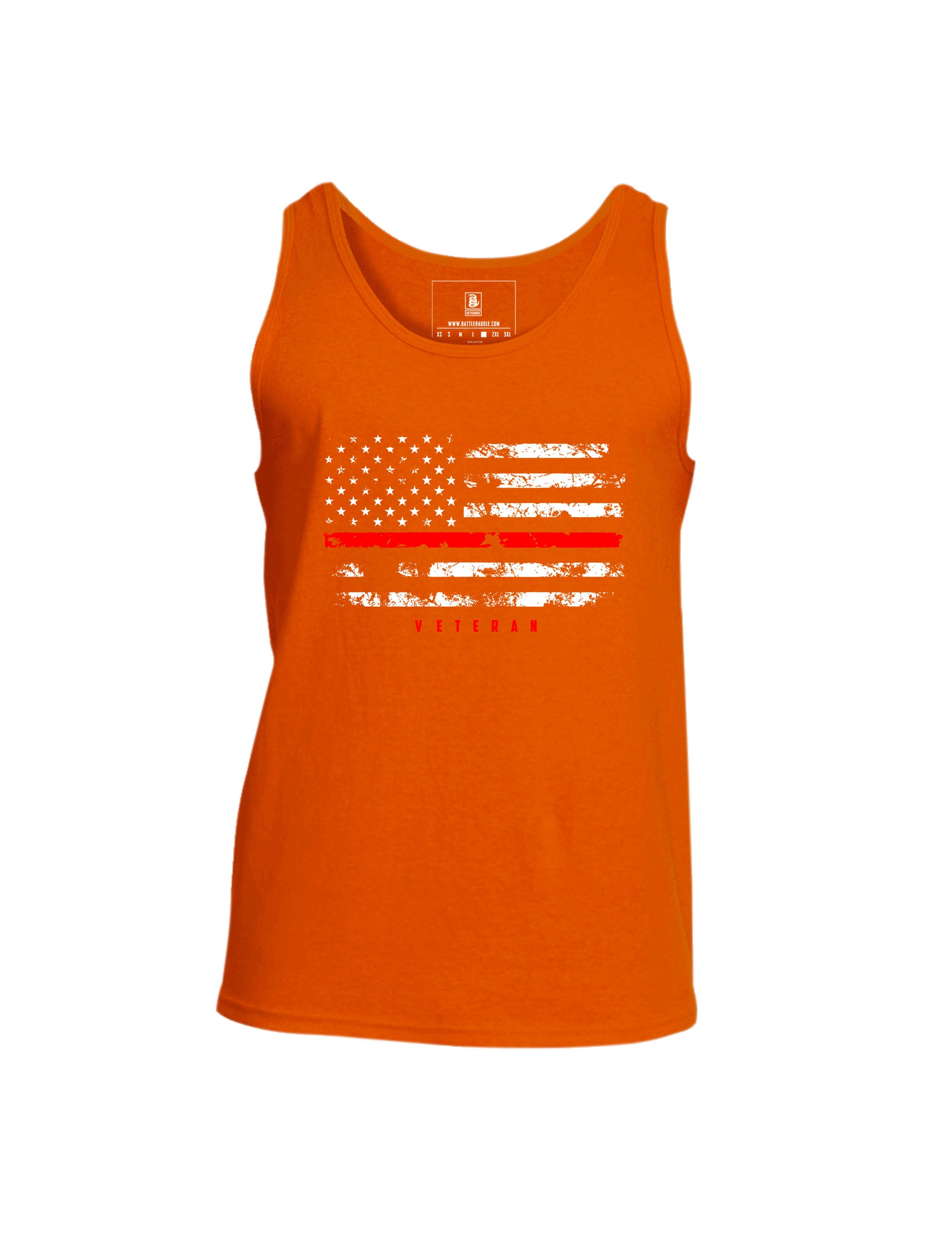 Battleraddle American Flag Red Line Veteran Mens Cotton Tank Top