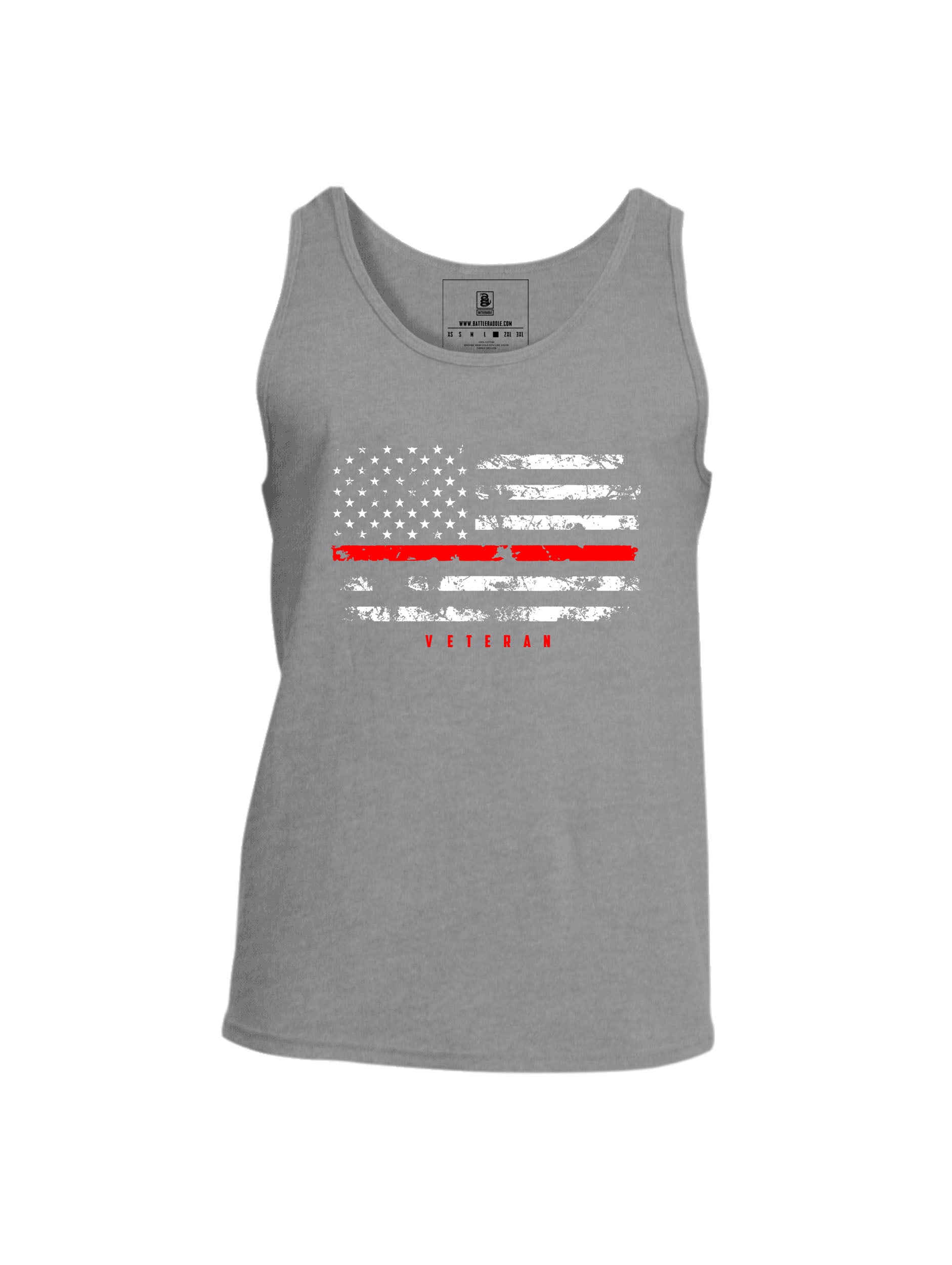 Battleraddle American Flag Red Line Veteran Mens Cotton Tank Top