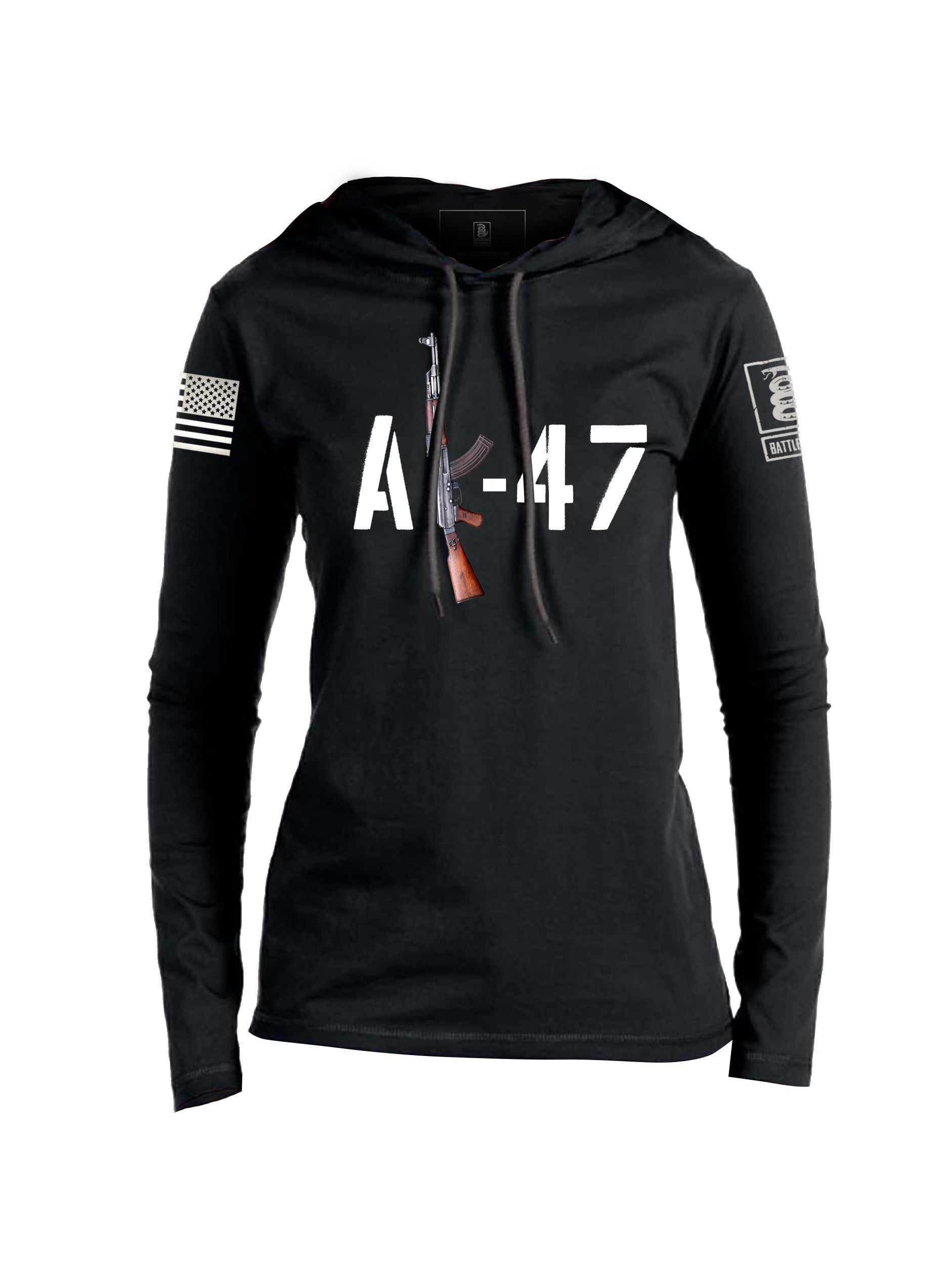 Battleraddle AK-47 White Sleeve Print Womens Thin Cotton Lightweight Hoodie