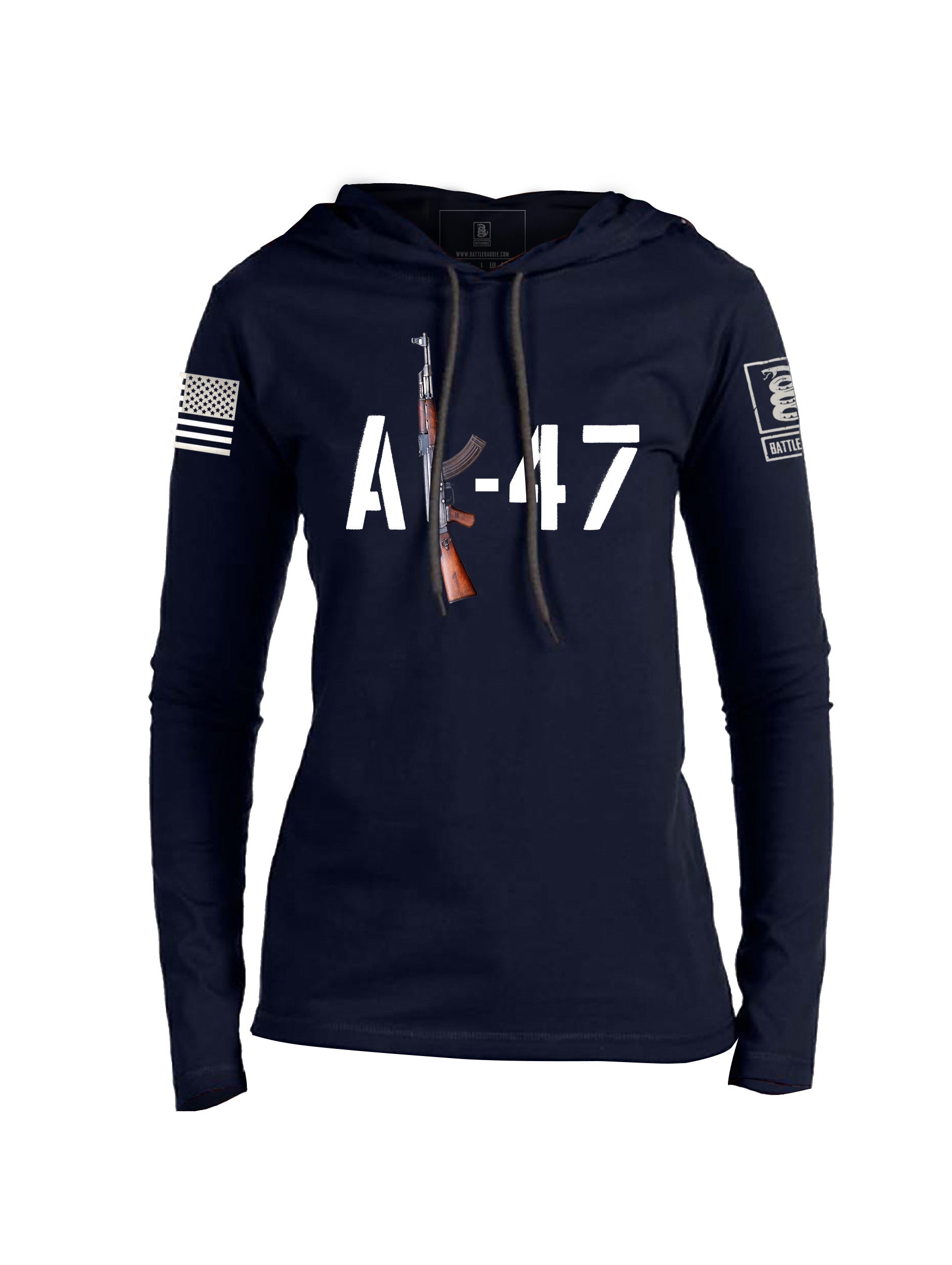 Battleraddle AK-47 White Sleeve Print Womens Thin Cotton Lightweight Hoodie