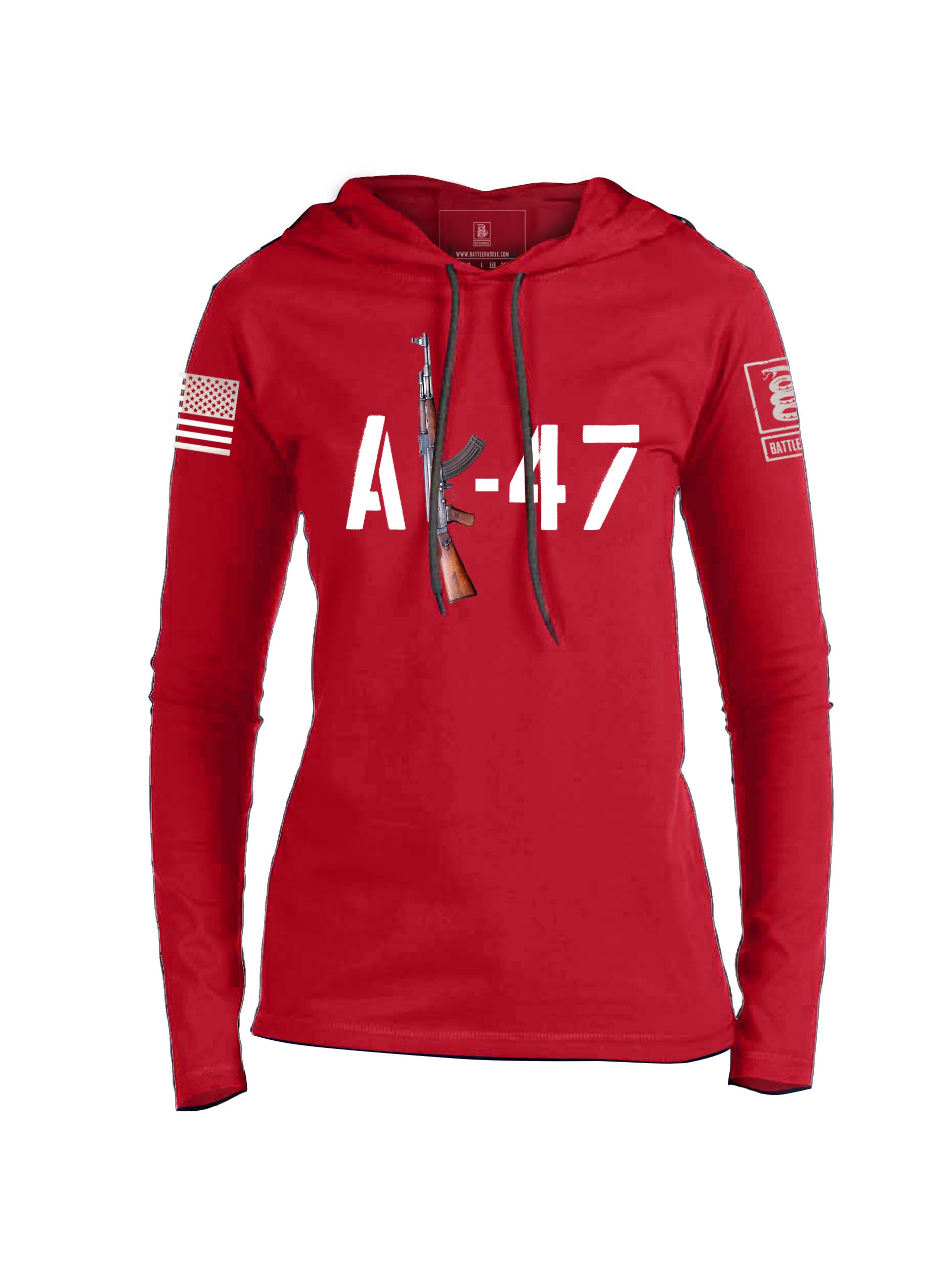 Battleraddle AK-47 White Sleeve Print Womens Thin Cotton Lightweight Hoodie