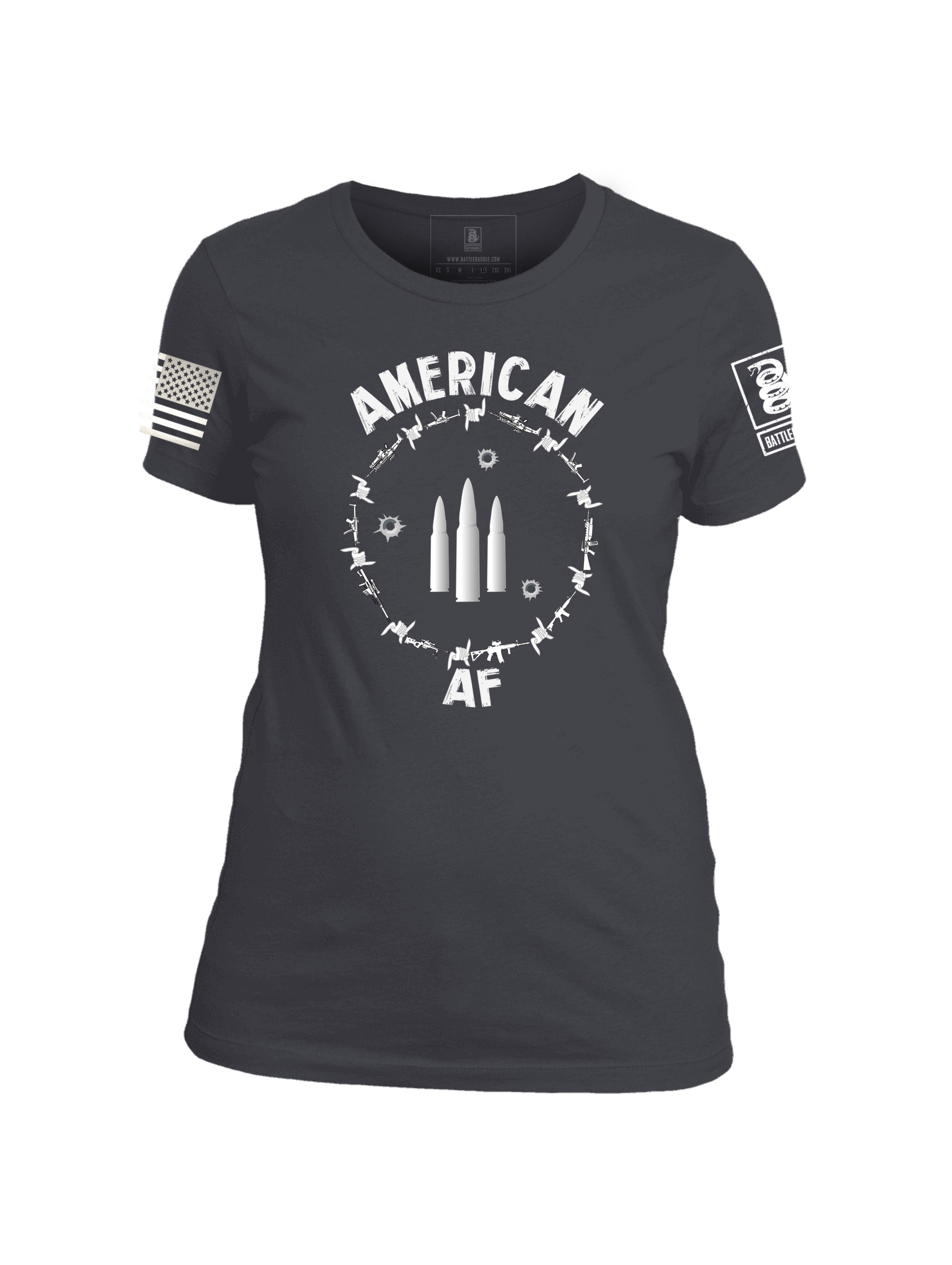 Battleraddle American AF Womens Patriotic Cool Funny Cotton Crew Neck T Shirt