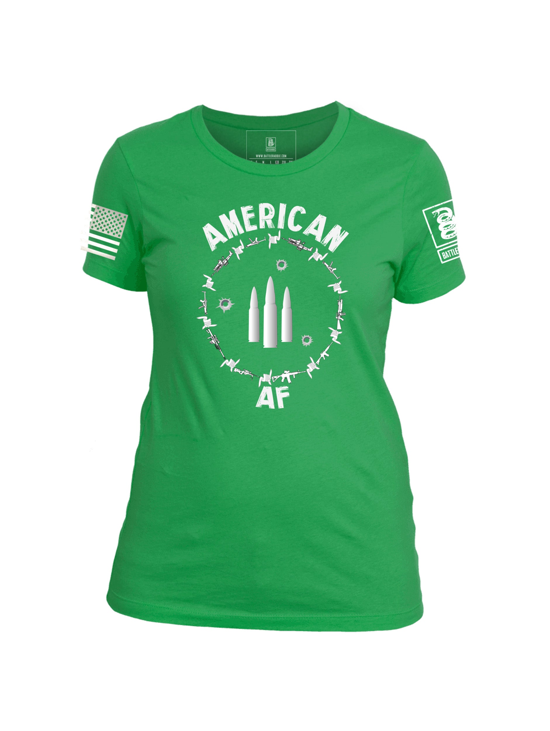 Battleraddle American AF Womens Patriotic Cool Funny Cotton Crew Neck T Shirt