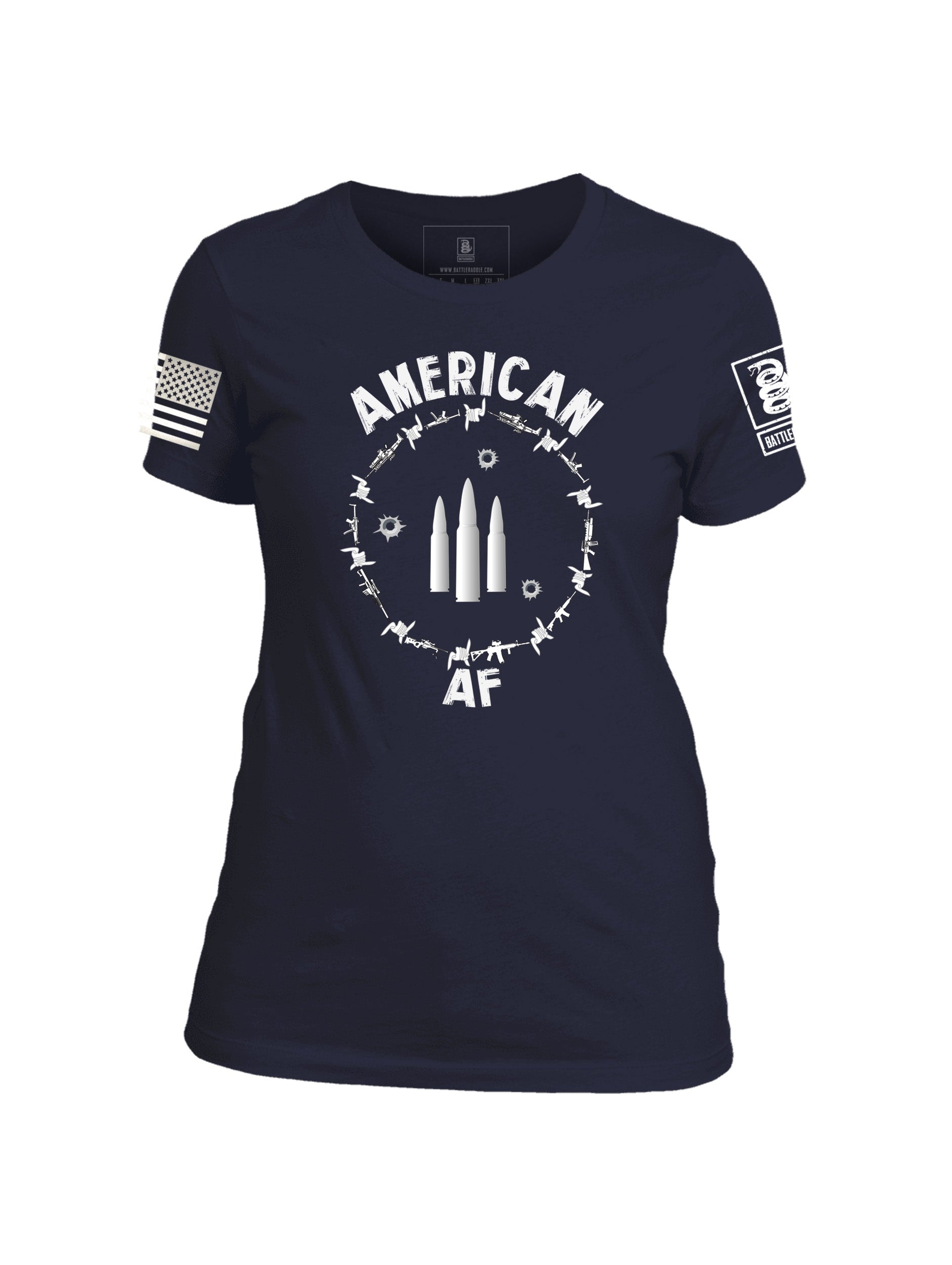 Battleraddle American AF Womens Patriotic Cool Funny Cotton Crew Neck T Shirt