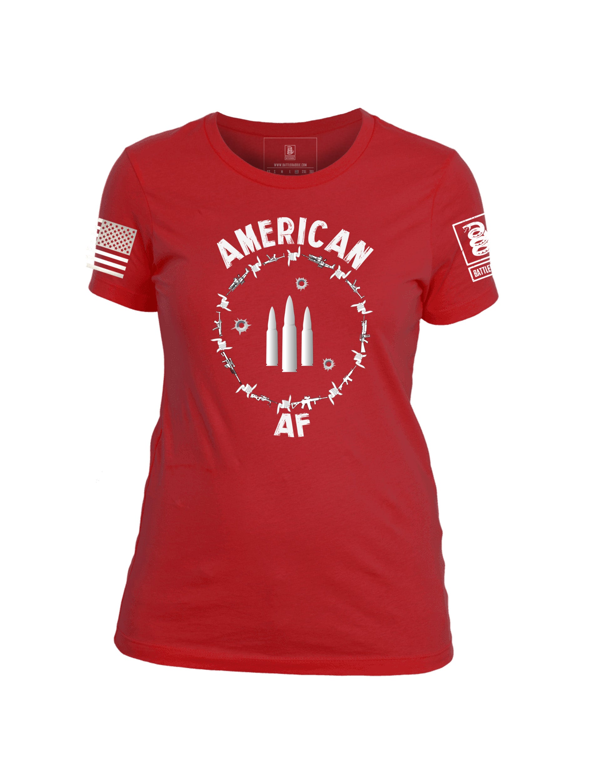 Battleraddle American AF Womens Patriotic Cool Funny Cotton Crew Neck T Shirt