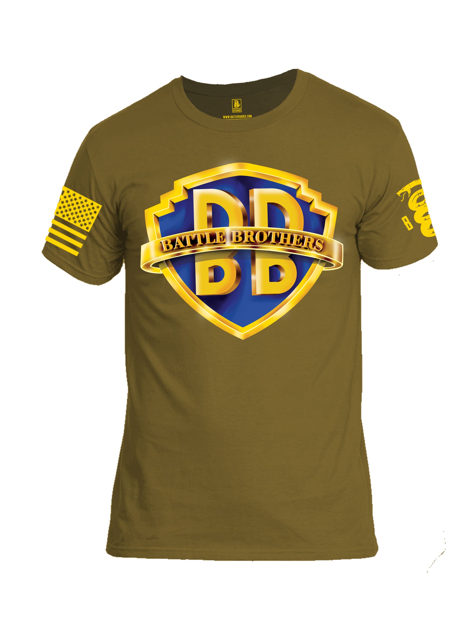 Battleraddle Battle Brothers Yellow Sleeve Print Mens Cotton Crew Neck T Shirt